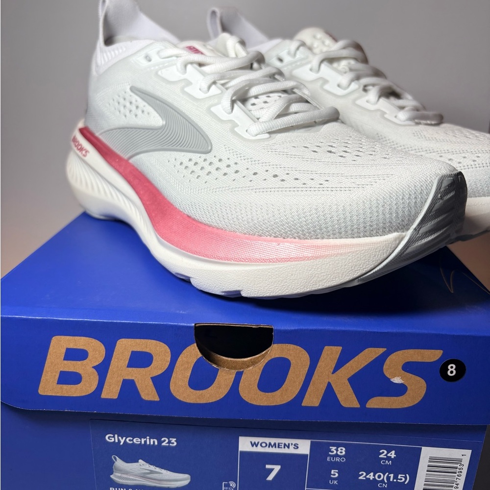 Brand New In The Box 🔥🔥🔥Brooks Glycerin 23 White & Pink Women Size 7 - Picture 13 of 15